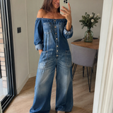 Noa™ | Mono de denim con escote de hombro descubierto