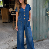 Denise™ | Mono de mezclilla con escote en V y mangas cortas