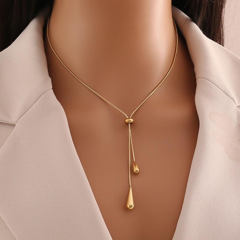 Collar Lariat Lágrima Elegante de Longitud Ajustable