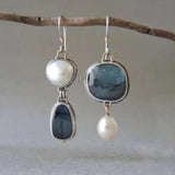 Pendientes vintage de perlas y piedra azul
